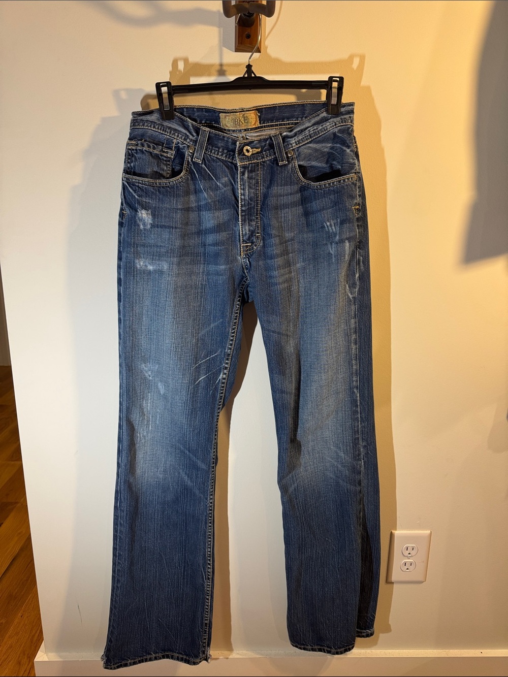 Men's Blue Distressed Boot-Cut Jeans